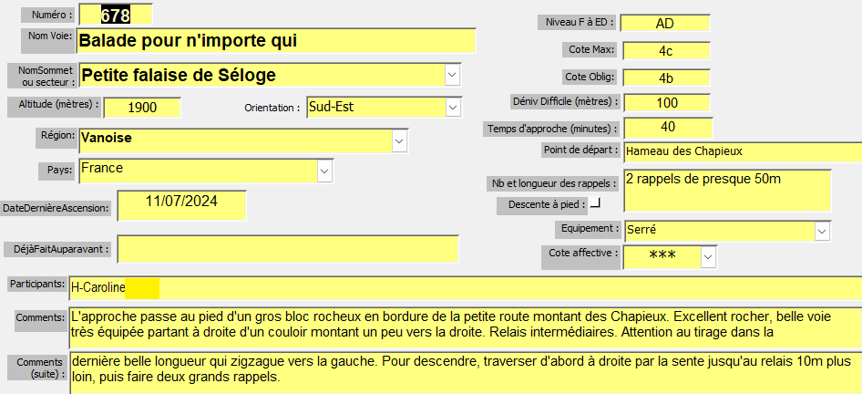 Petite falaise de Séloge, voie Balade pour n`importe qui