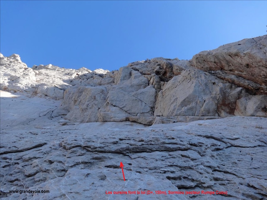 Voie Les oursins font la loi, longueur L1, Rumpe Cuou, Calanques