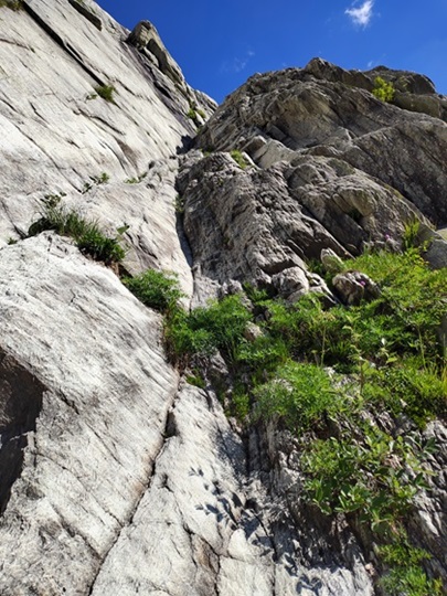 Petite falaise de Séloge, voie Balade..., départ